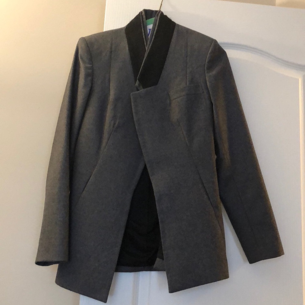 Twenty8Twelve Gray Asymmetrical Blazer Tailored Wool-Blend
